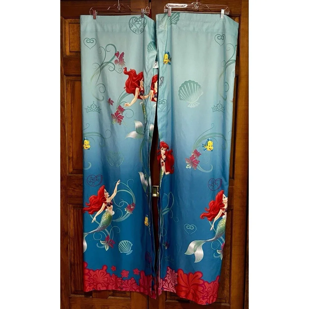 Disney Little Mermaid Bedroom Curtains Size 40 X 64 Inches Ariel Flounder VTG